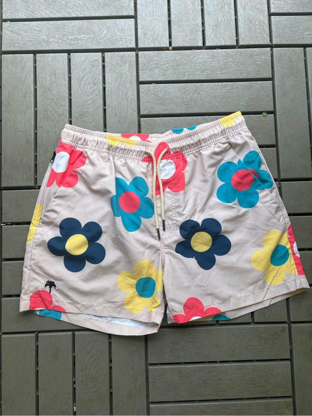 OAS Beige Swim Trunks with Multicolor Floral Print